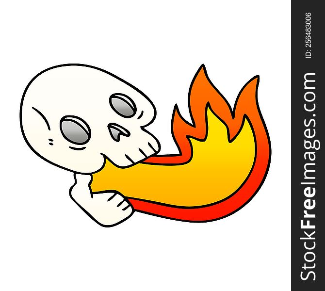 fire breathing gradient shaded quirky cartoon skull. fire breathing gradient shaded quirky cartoon skull