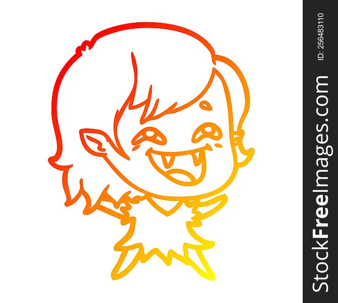 warm gradient line drawing of a cartoon laughing vampire girl