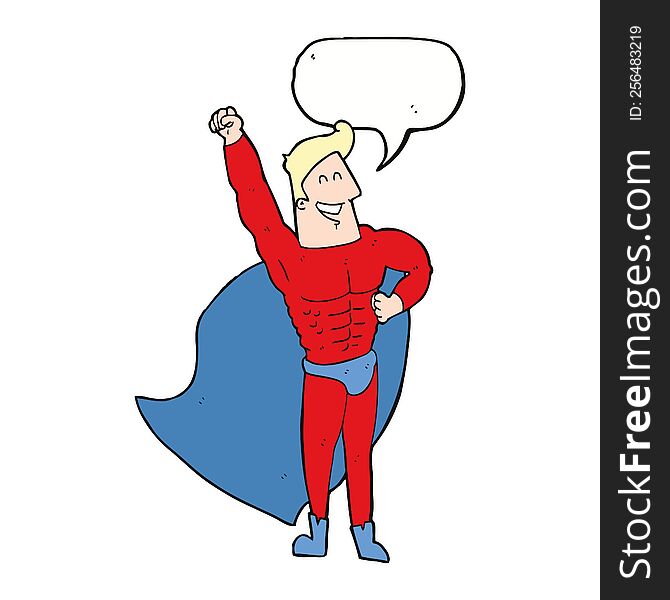 Cartoon Superhero With Speech Bubble