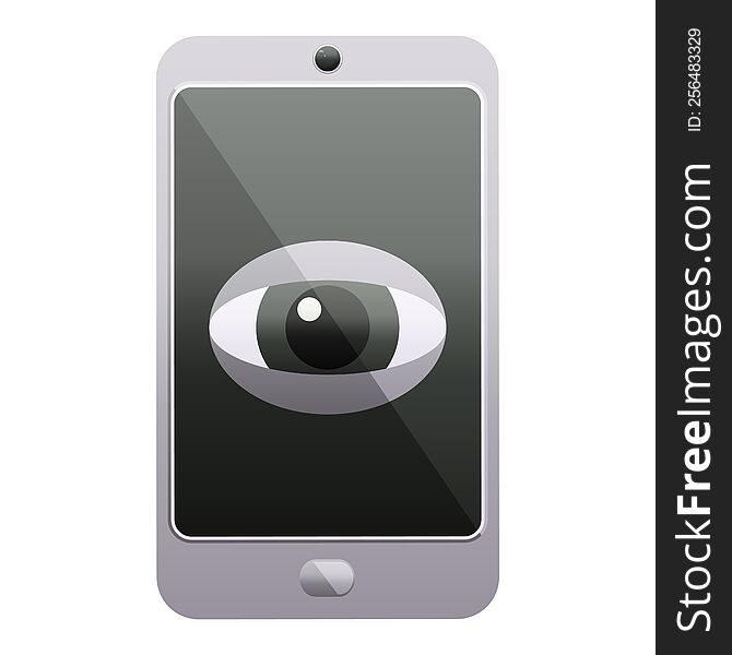 cell phone watching you graphic vector illustration icon. cell phone watching you graphic vector illustration icon