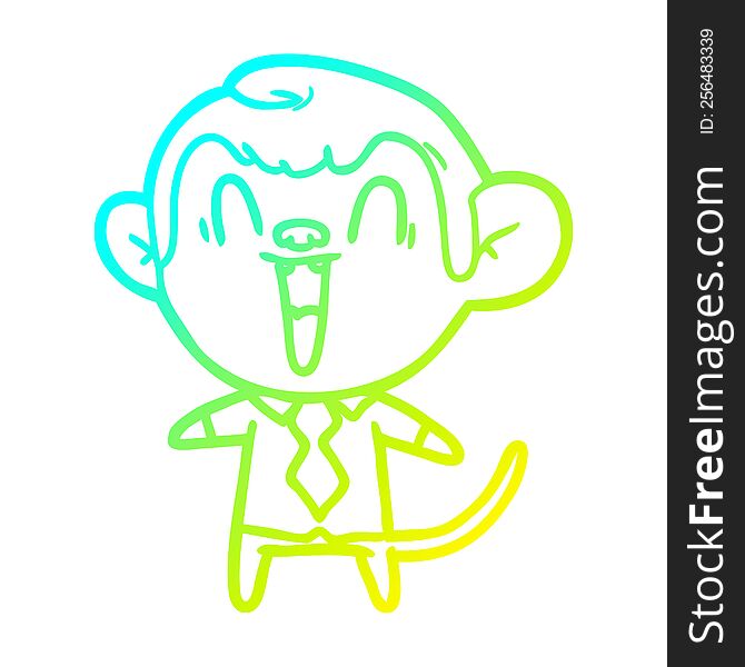 Cold Gradient Line Drawing Cartoon Laughing Monkey