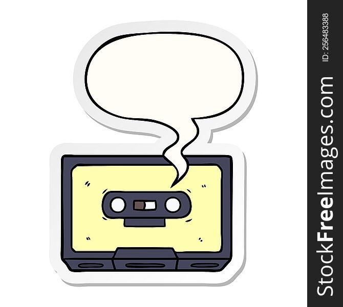 Cartoon Old Cassette Tape And Speech Bubble Sticker