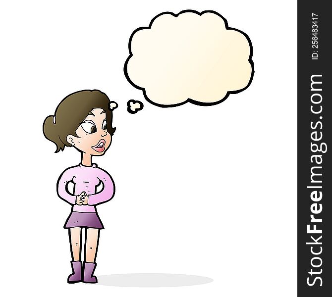 Cartoon Girl Talking With Thought Bubble
