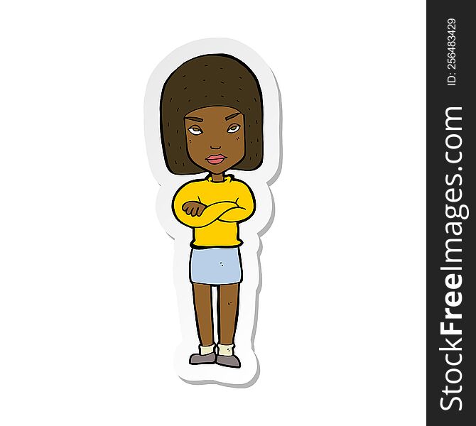 Sticker Of A Cartoon Woman With Crossed Arms