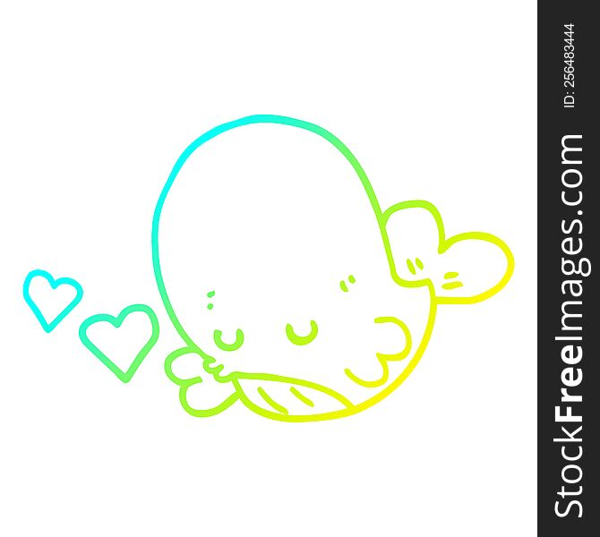 Cold Gradient Line Drawing Cartoon Whale In Love