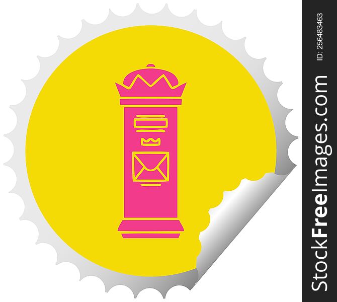 circular peeling sticker cartoon of a british post box