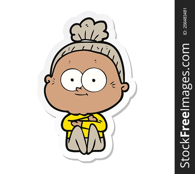 Sticker Of A Cartoon Happy Old Woman