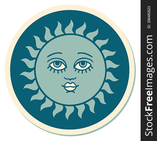 Tattoo Style Sticker Of A Sun With Face