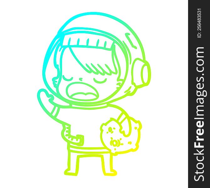 cold gradient line drawing of a cartoon space girl holding meteor