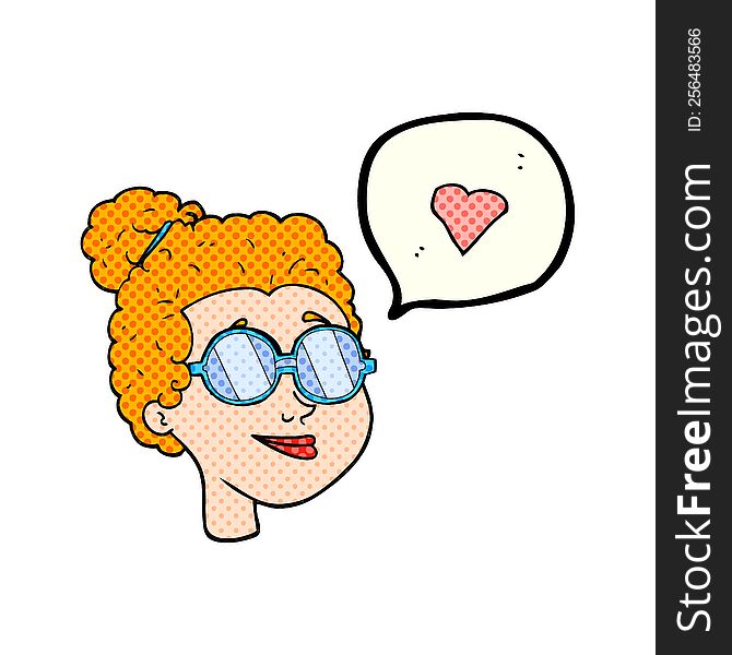 Comic Book Speech Bubble Cartoon Woman Wearing Spectacles