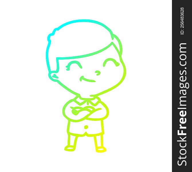 Cold Gradient Line Drawing Cartoon Boy Smiling