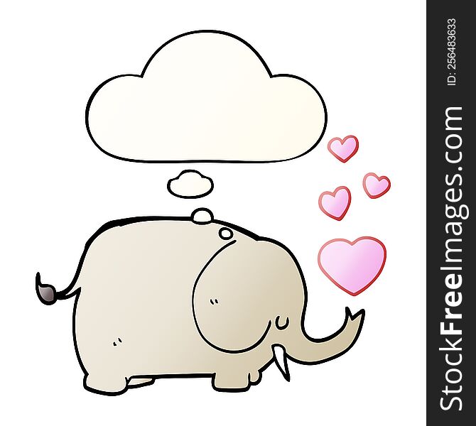 cute cartoon elephant with love hearts with thought bubble in smooth gradient style