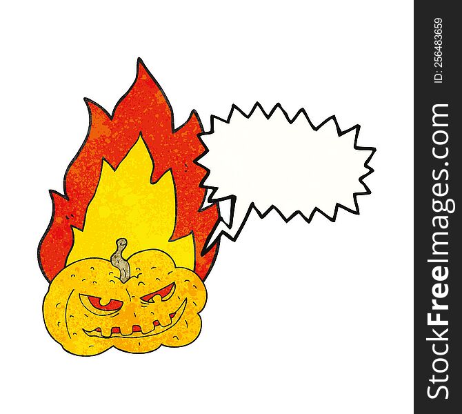 freehand drawn texture speech bubble cartoon flaming halloween pumpkin