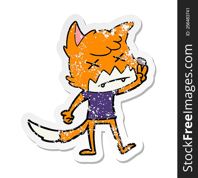 Distressed Sticker Of A Cartoon Dead Fox