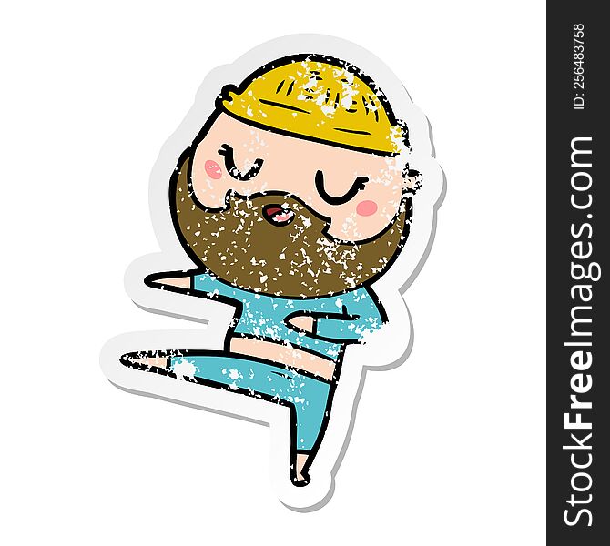 Distressed Sticker Of A Cartoon Man With Beard Dancing