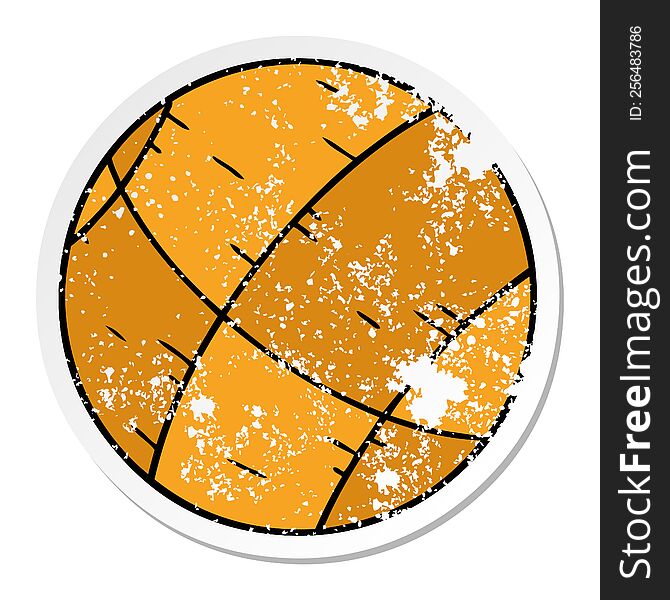 Distressed Sticker Cartoon Doodle Of A Basket Ball