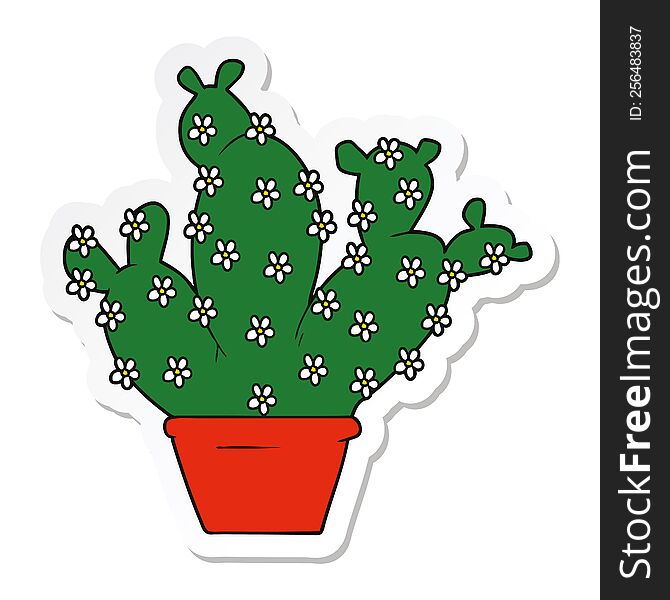 Sticker Of A Cartoon Potted Cactus