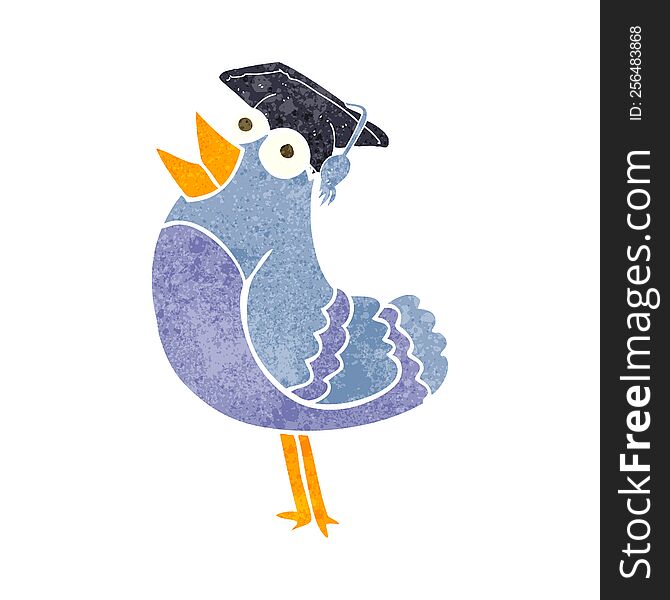 Retro Cartoon Bird Wearing Graduation Cap