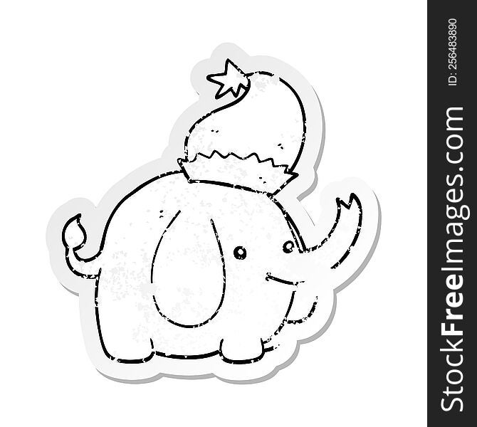 Distressed Sticker Of A Cute Cartoon Christmas Elephant