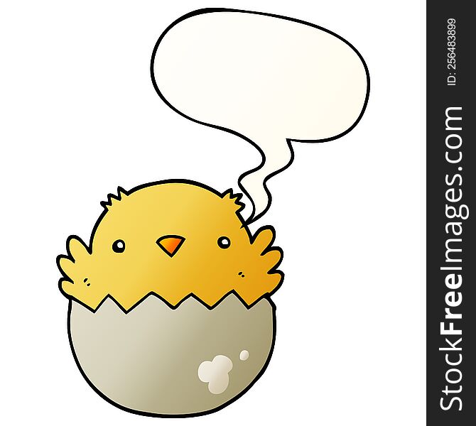 cartoon chick hatching from egg with speech bubble in smooth gradient style