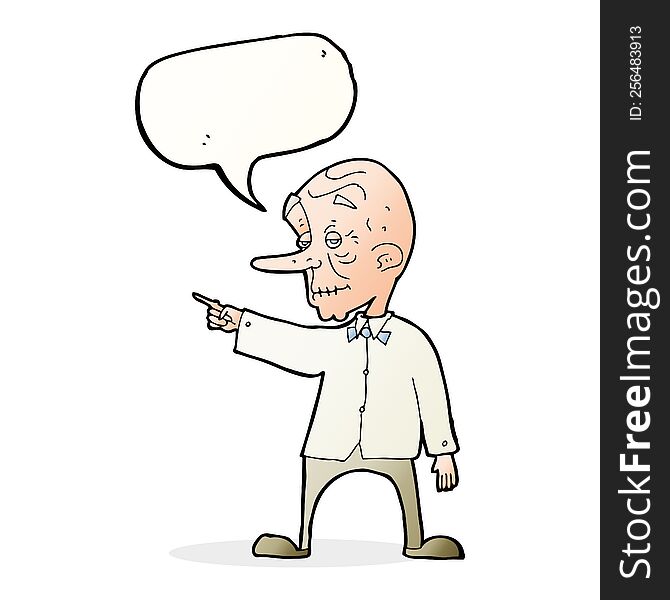 Cartoon Old Man Pointing With Speech Bubble