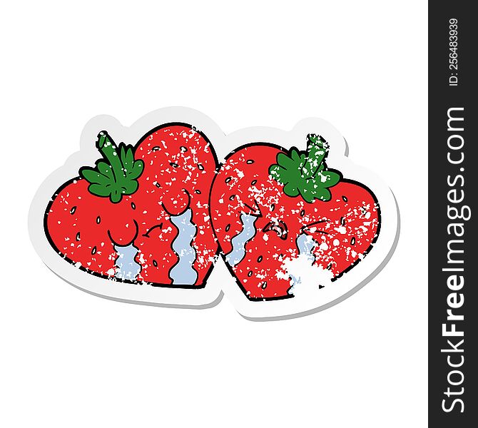 distressed sticker of a cartoon strawberries