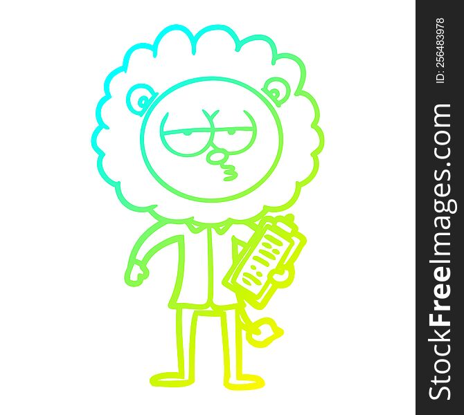 cold gradient line drawing of a cartoon bored lion manager