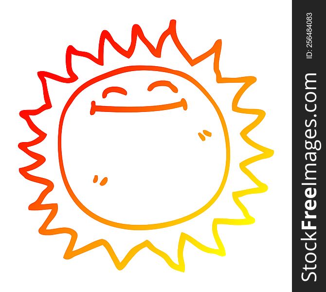 Warm Gradient Line Drawing Cartoon Shining Sun