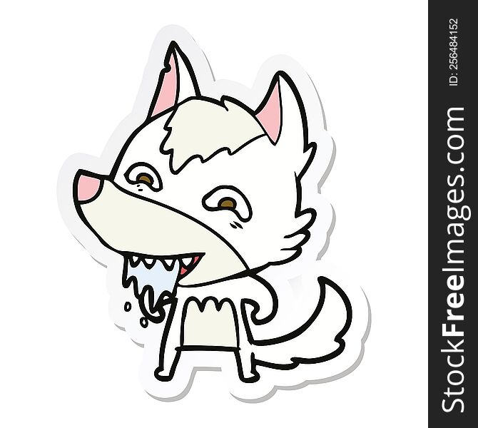 sticker of a cartoon hungry wolf