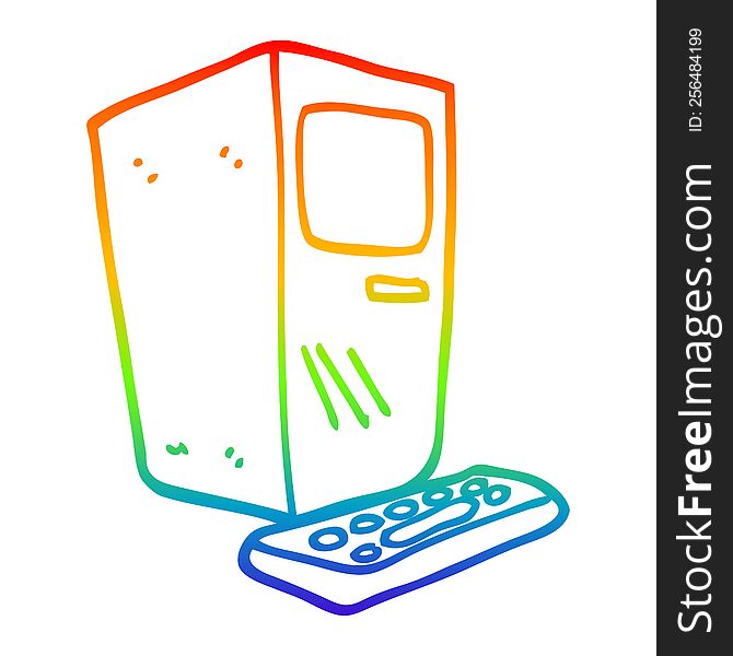rainbow gradient line drawing of a cartoon office computer
