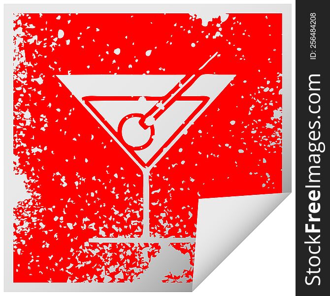 Distressed Square Peeling Sticker Symbol Fancy Cocktail