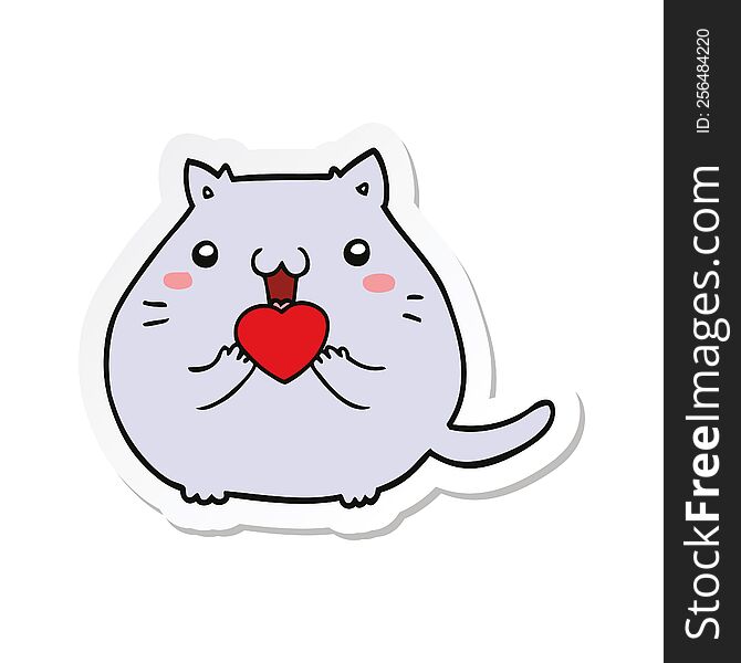 sticker of a cute cartoon cat in love