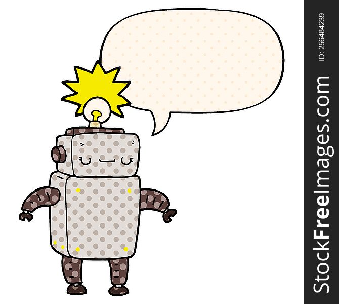 Cartoon Robot And Speech Bubble In Comic Book Style