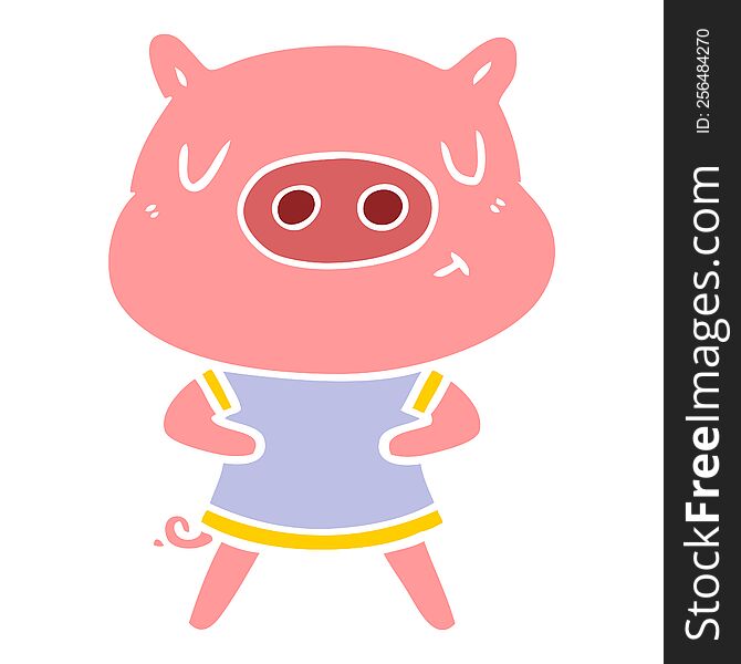 flat color style cartoon content pig wearing t shirt