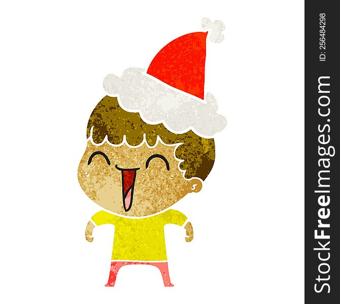 hand drawn retro cartoon of a happy man wearing santa hat