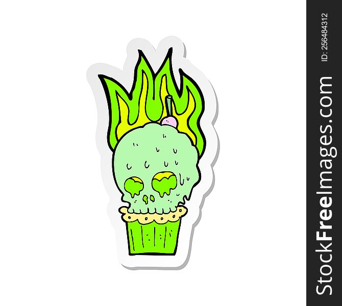 Sticker Of A Cartoon Spooky Skull Cupcake