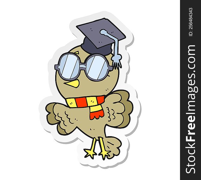 sticker of a cute cartoon well educated bird