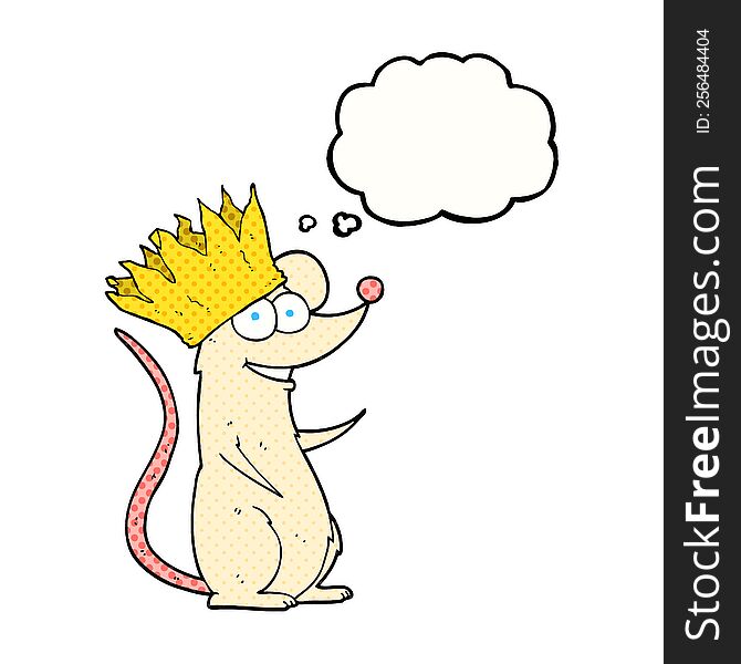 freehand drawn thought bubble cartoon mouse wearing crown