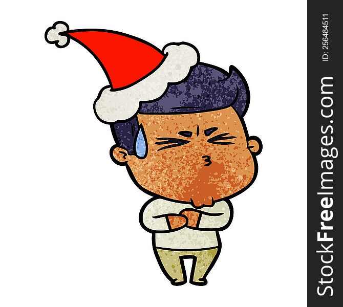 Textured Cartoon Of A Frustrated Man Wearing Santa Hat