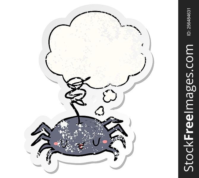 Cartoon Spider And Thought Bubble As A Distressed Worn Sticker