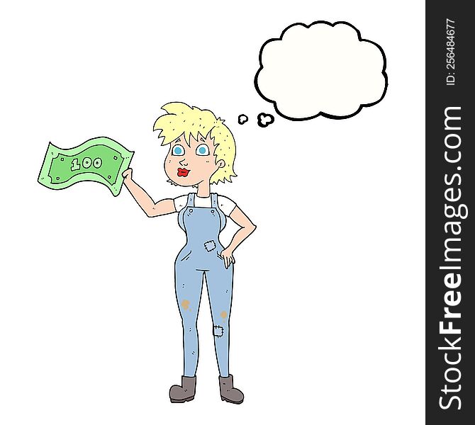 Thought Bubble Cartoon Confident Farmer Woman With Money