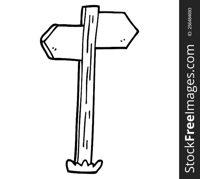 line drawing cartoon painted direction sign posts