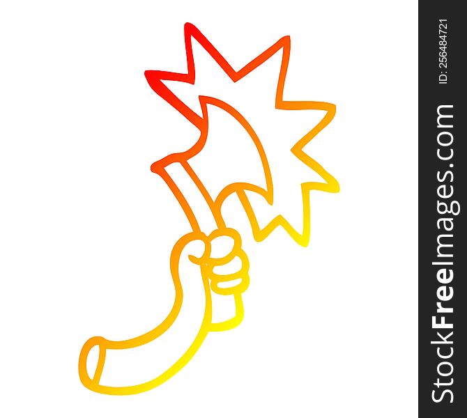 warm gradient line drawing of a cartoon arm with axe