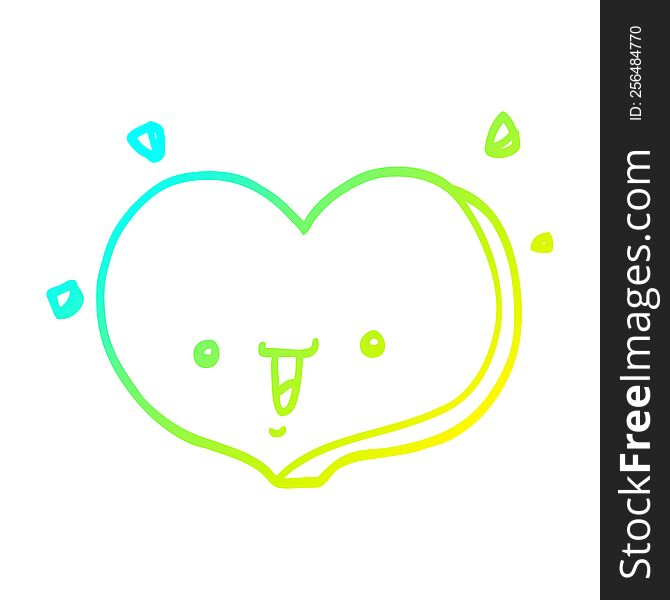 cold gradient line drawing of a cartoon happy love heart