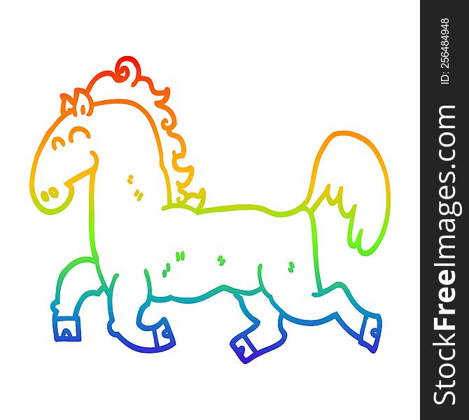 Rainbow Gradient Line Drawing Cartoon Stallion