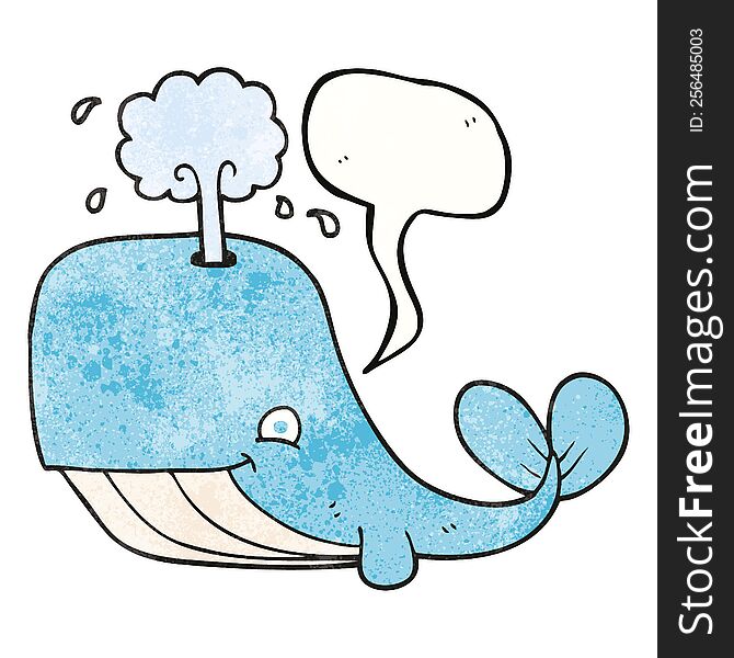 Speech Bubble Textured Cartoon Whale Spouting Water