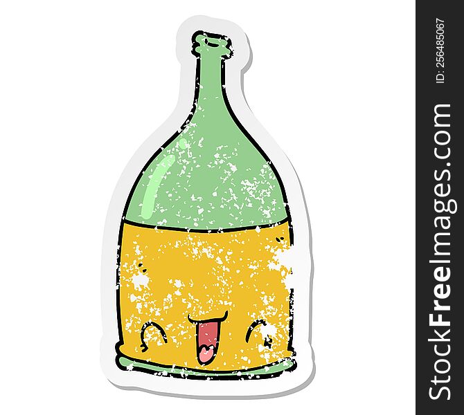 distressed sticker of a cartoon wine bottle