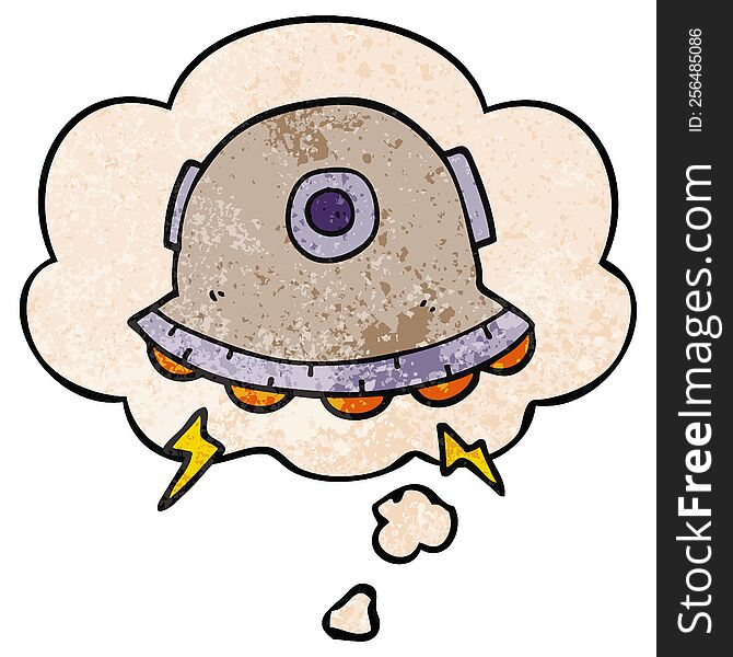 cartoon UFO with thought bubble in grunge texture style. cartoon UFO with thought bubble in grunge texture style