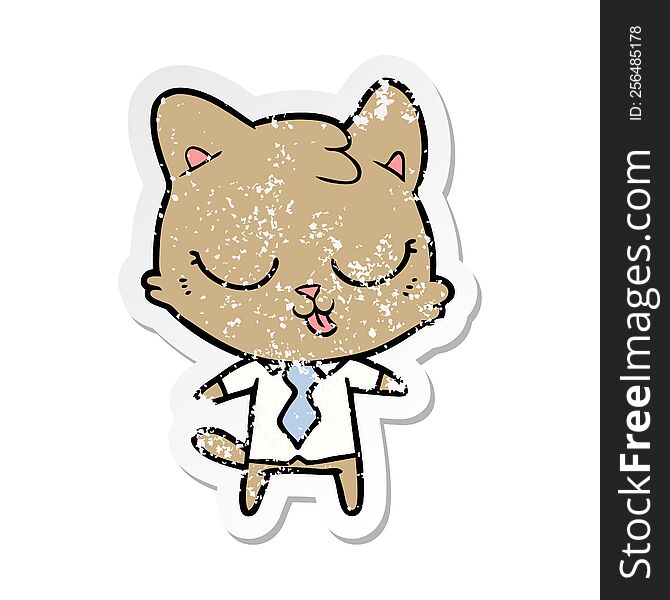 Distressed Sticker Of A Cartoon Business Cat