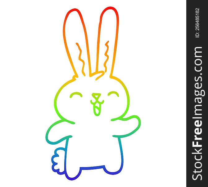 rainbow gradient line drawing of a cartoon happy rabbit